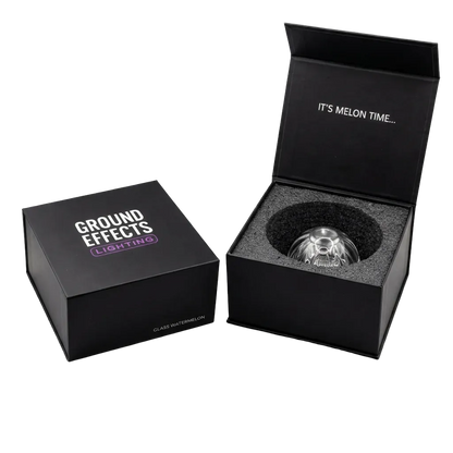Ground Effects Lighting glass watermelon packaging box with foam insert and branded lid