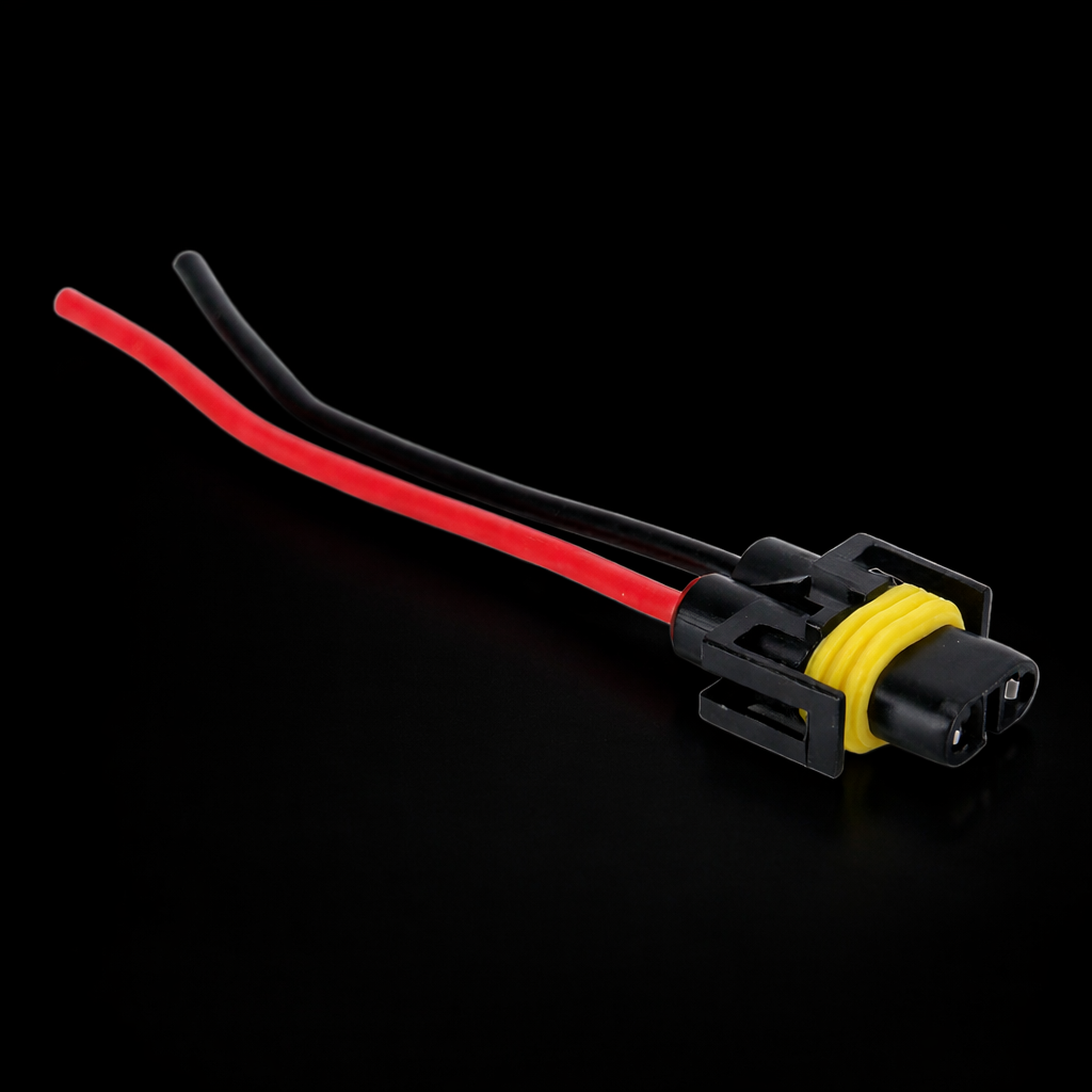 H11 2pin connector on black background 2 wires red and black waterproof